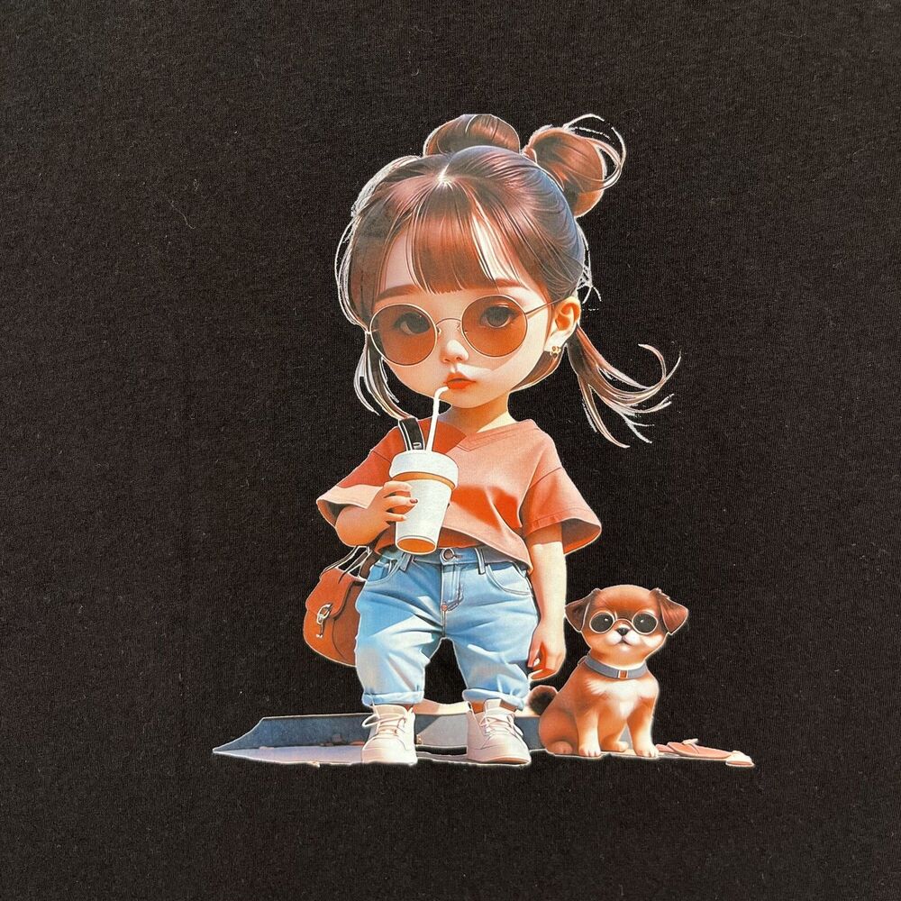 Cute cartoon Graphic T-Shirt Small‎ Black girl dog print design Tee - Picture 2 of 13